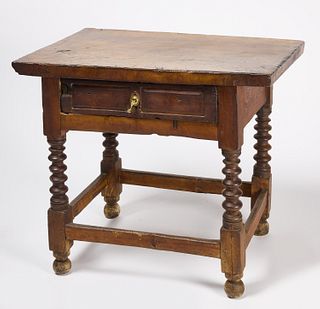 Early One Drawer Tavern Table with Turned Legs