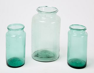 Three Aqua Glass Containers