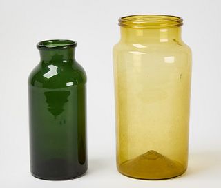 Two Blown Glass Storage Jars