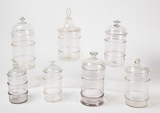 Lot of 7 Clear Glass Canisters