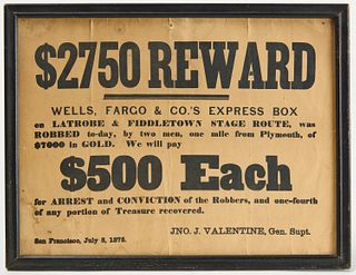 1875 Wells Fargo Reward Poster