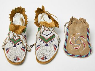 Beaded Moccasins and Bag