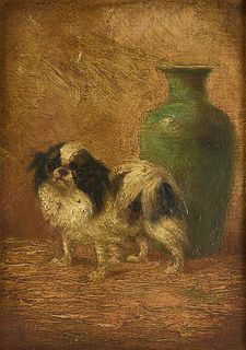 Painting of a Dog with Green Vase