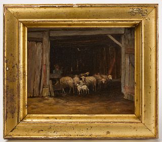 Painting of Barn with Sheep