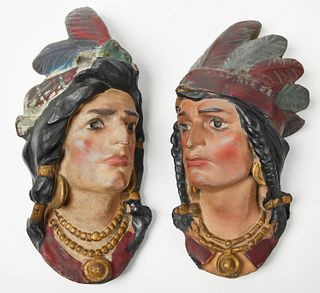 Pair of Chalk Native American Heads