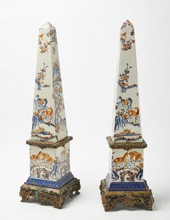 Fine Pair of Bronze Mounted Obelisks