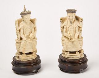 Pair of Asian Figures on Wooden Stands
