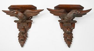 Pair of Carved Eagle Shelves