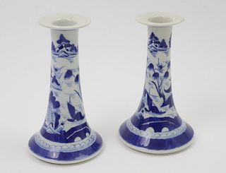 Pair of Canton Trumpet-Form Candlesticks, 19th Century