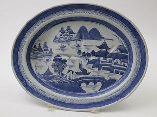 Canton Oval Well and Tree Platter, 19th Century