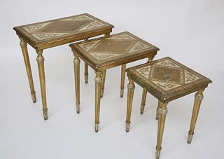Set of Three Venetian Gilt Decorated Nesting Side Tables