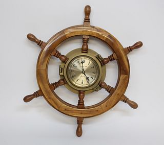 Ship's Time Quartz Ship's Wheel Brass Clock