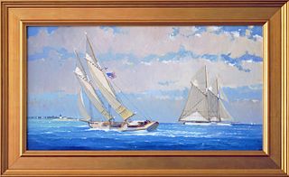 William Lowe Oil on Linen "Hard Driving off Brant Point Lighthouse - Nantucket"