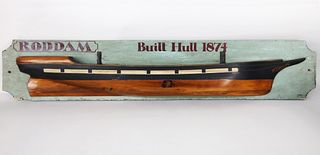 Half Hull Model "Roddam" on Robin's Egg Blue Painted Backboard
