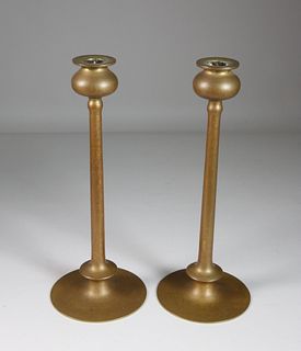 Pair of Art Nouveau Patinated Bronze Candlesticks