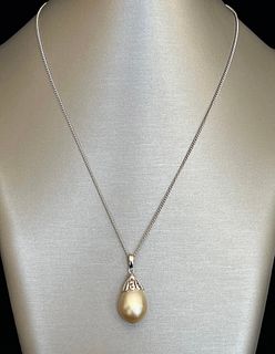 13mm Natural Golden South Sea Pearl Pendant Necklace