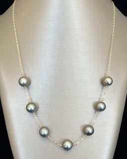 11mm Tahitian South Sea Pearl Tin Cup Necklace, 10k Yellow Gold