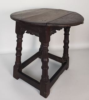 18th Century English Oak Drop Leaf Joint Stool End Table