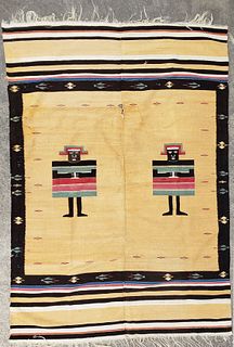 Antique Navajo Style Pictorial Weaving Rug Carpet