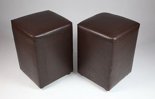Pair of Carter Faux Woven Leather Stools