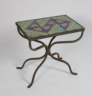 Art Deco D & M California Tile Top Wrought Iron Side Table