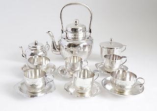 Chinese Engraved Silver Plated Tea Set