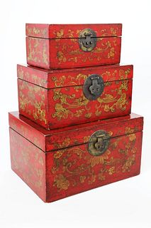 Set of Three Diminutive Chinese Gilt Decorated Storage Boxes