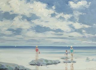 Andre Gisson Oil on Canvas "Figures on the Beach"