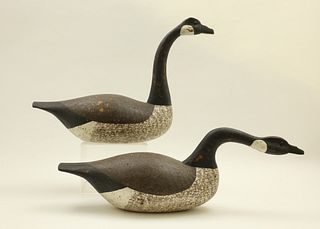 Two Hollow Body Carved Geese Decoys, circa 2002