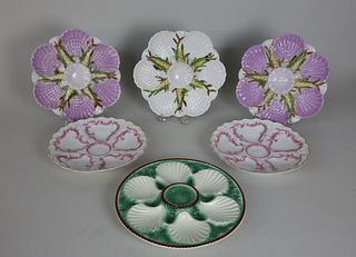 Group of Six Assorted Majolica Oyster Plates