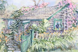 William Welch Watercolor on Paper "Rose Covered Siasconset Cottage"