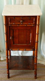 Faux Bamboo, Pitch Pine and Hardwood Marble Top Bedside Stand, 19th Century