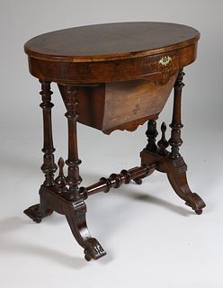 Victorian Burlwood Sewing Stand, late 19th Century