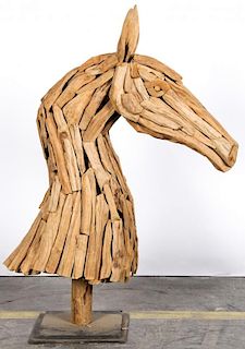 Life-Size Horse Head Sculpture on Stand