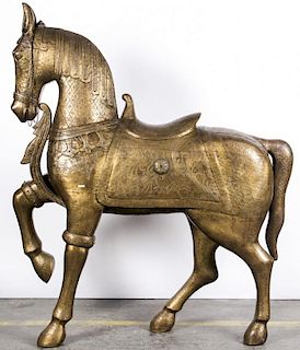 Life-size Metal Clad/Teak Horse: 73" x 65" x 18"