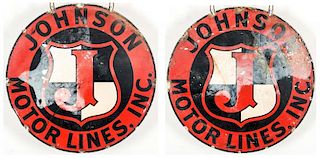 Two Vintage Metal Johnson Motor Lines Signs