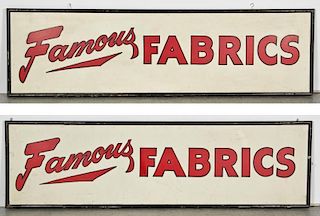 Two Vintage Famous Fabric Advertising Signs