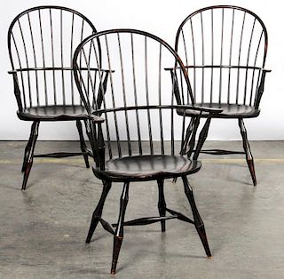 3 Stamped DR Dimes Replica Bowback Windsor Chairs