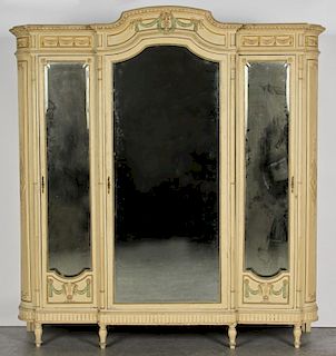Early 20th C Painted French 3 Door Armoire