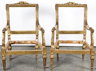 Pair Antique French Gilt Wood Throne Chairs