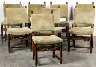 8 Oak French Gothic Revival Dining Chairs