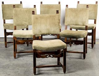 6 Oak French Gothic Revival Dining Chairs