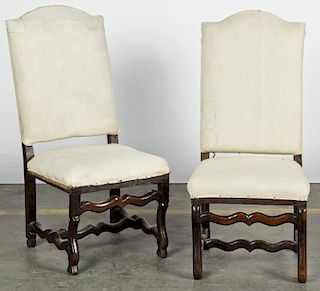 Associated Pair of Antique French Os de Mouton Walnut Chairs.