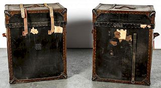 Two Vintage Leather Railway Travel Boxes