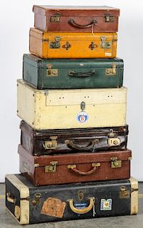 Stack of 7 Vintage Suitcases