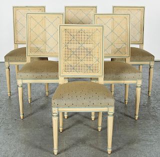 6 Painted French Louis XVI Style Dining Chairs