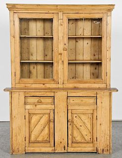 English Scrubbed Pine Breakfront Bookcase