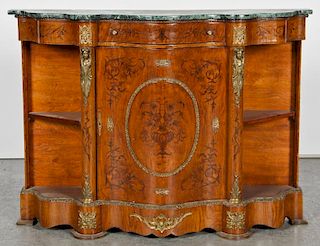French Belle Epoque Marble Top Ormolu Mounted Open Sideboard