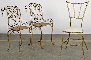 3 Hollywood Regency Style Metal Boudoir Chairs.