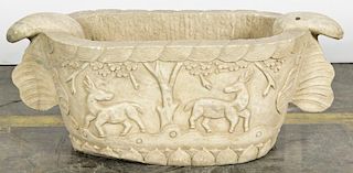 Relief Carved Stone Planter.